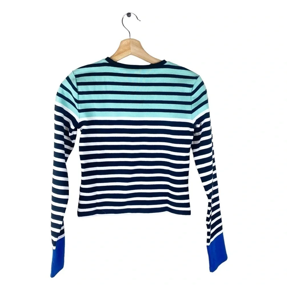 Alexander Wang Mint Aqua Blue White Striped Cropped Knit Pullover Sweater Size S